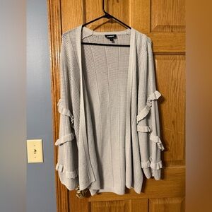 Express Waffle Knit Cardigan with Ruffle Balloon Sleeves